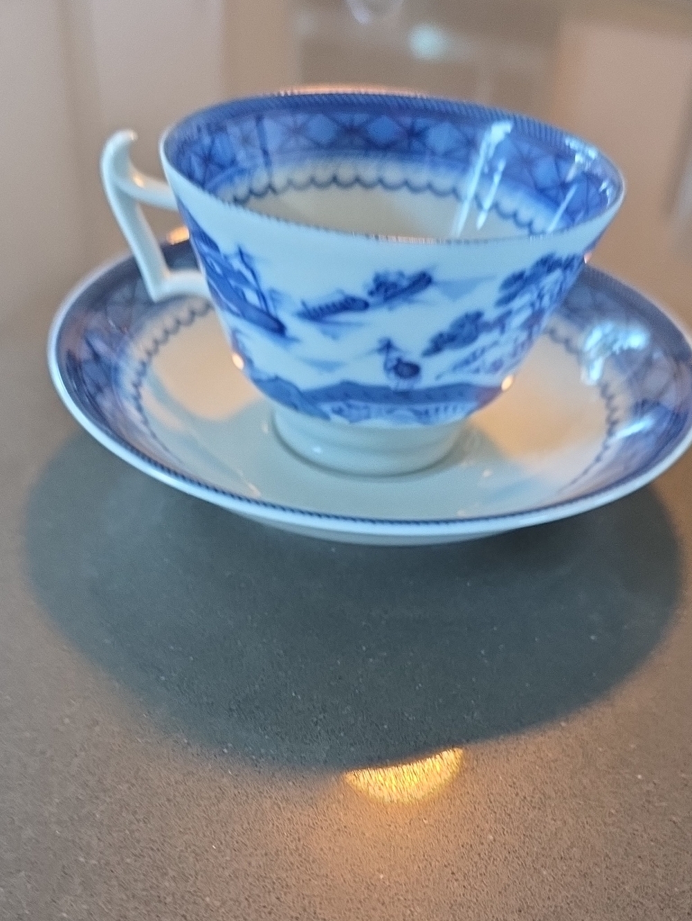Mottahedeh Canton Blue and White Porcelain Teacup and Saucer